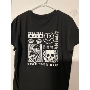 Taco Tuesday Open Your Mind Graphic Tee Black Skull Mushroom Shirt Mens M